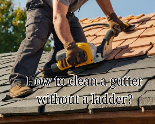 Debris-filled gutter being cleared by a professional.