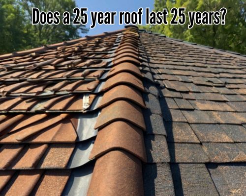 a 25-year old roofing showing wear and tear