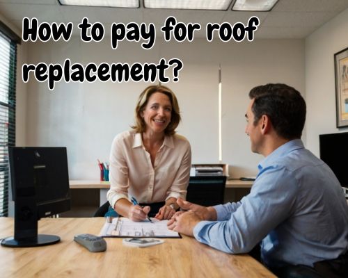 Client discussing roof options in office.